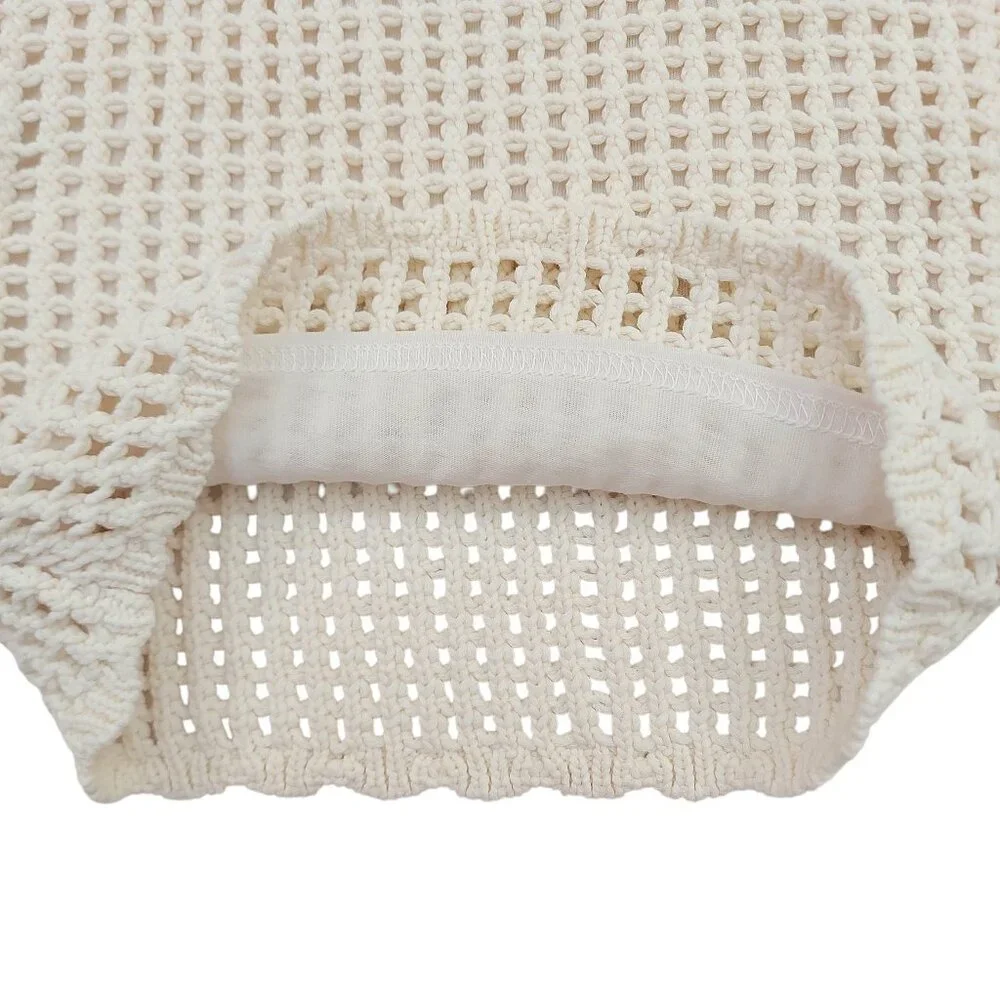 Zara One  Shoulder Knit Top Girls 6/7 Beige Sea Patches Crochet